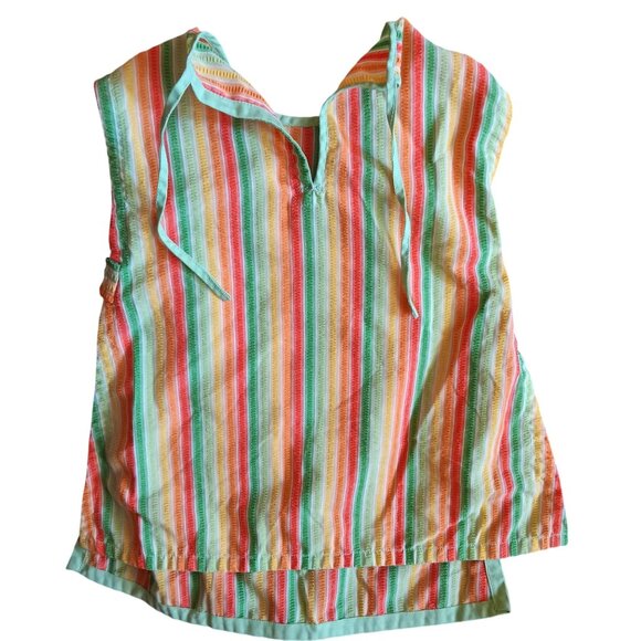 1OF1 Girls 4T Vintage 1970's Striped Cotton Smock With Front Pocket Tie Back - Picture 2 of 4